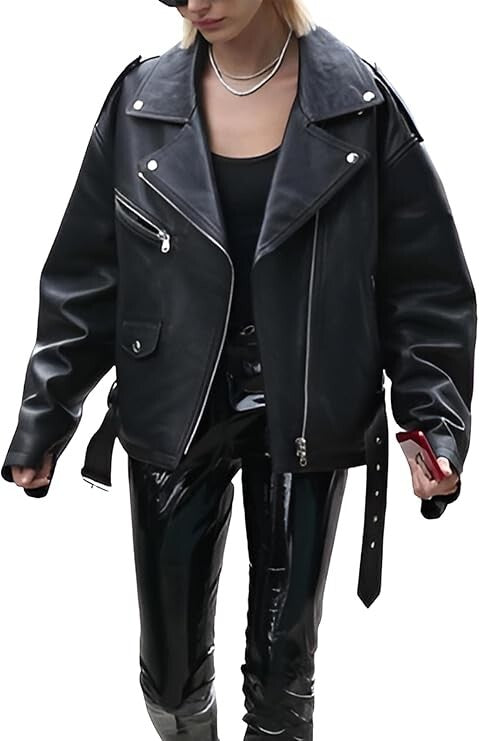 Majestic Leather - 90's Women Casual Oversize Biker Lambskin Soft Real Leather Jacket