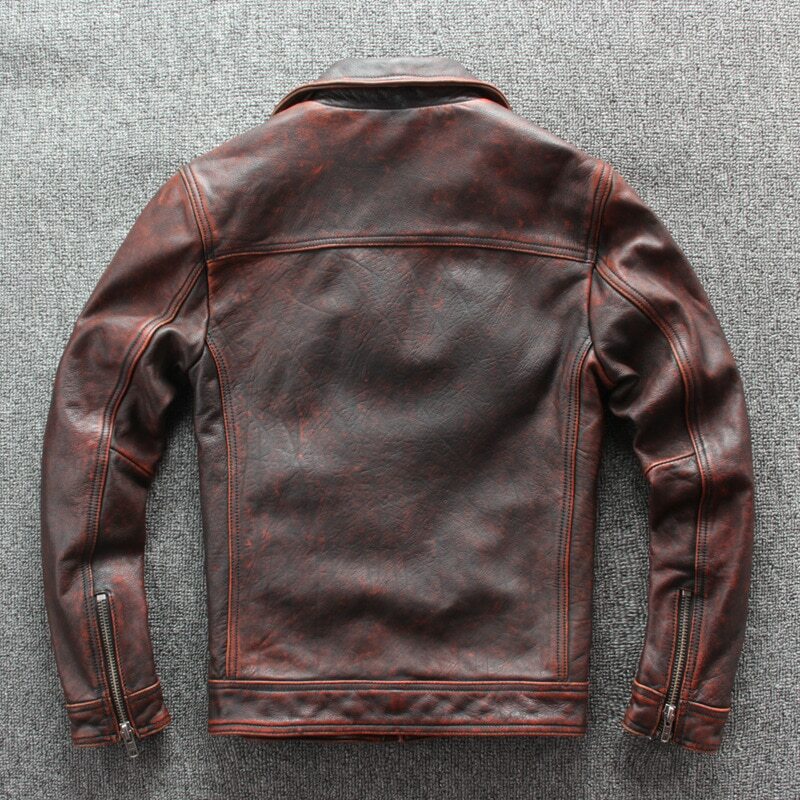 Majestic Leather - Men’s Motorcycle Biker Vintage Cafe Racer Distressed Brown Real Leather Jacket