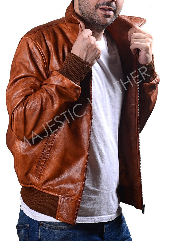 Majestic Leather - Men's Biker Motorcycle Vintage Rust Brown Bomber Winter Leather Jacket-BNWT