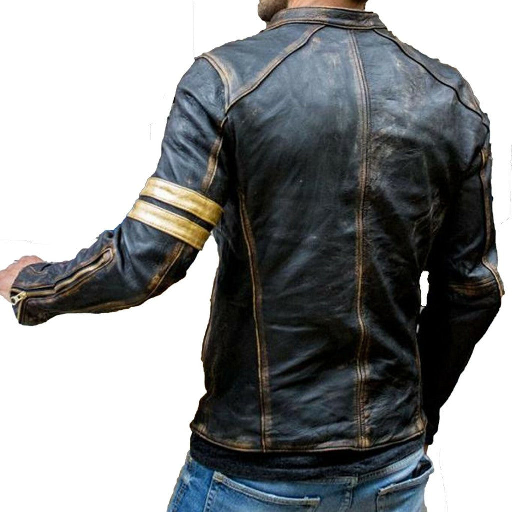 Majestic Leather - Men's Black Biker Vintage Motorcycle Distressed Cafe Racer Leather Jacket