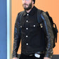 Majestic Leather - D- Beckham Modisch Freizeit Bekleidung Jeans mit Leder Ärmel Jacke
