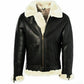 Majestic Leather - Mens Black Leather Jacket Genuine Sheepskin Aviator Fur B3 Bomber