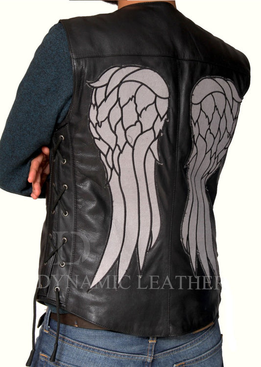 Majestic Leather - THE WALKING DEAD GOVERNOR - DARYL DIXON ANGEL WINGS LEATHER VEST JACKET