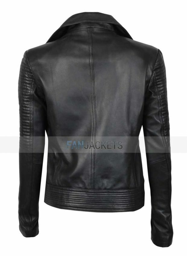 Majestic Leather - Women's Stylish Gal Gadot Black Slim Fit Biker Style Moto Real Leather Jacket