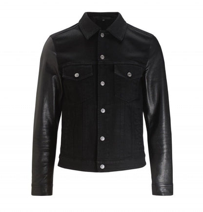 Majestic Leather - D- Beckham Modisch Freizeit Bekleidung Jeans mit Leder Ärmel Jacke
