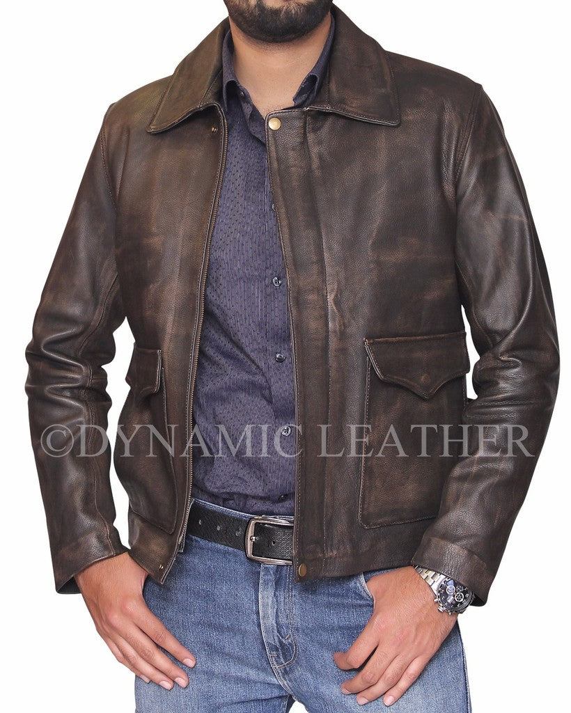 Majestic Leather - Indiana Jones Distressed Brown Genuine Cow Hide Skin Leather Jacket