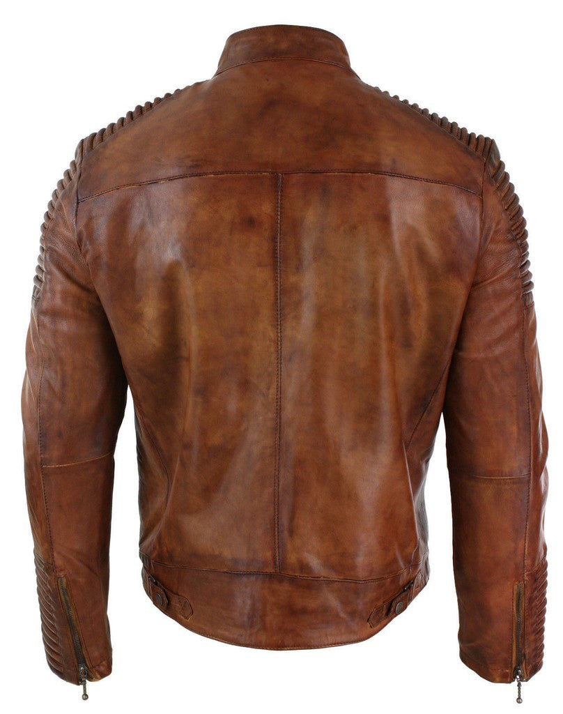 Majestic Leather - Mens Brown Vintage Antique Cafe Racer MC motorbike Leather jacket