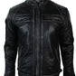 Majestic Leather - Mens Biker Quilted Vintage Distressed Motorcycle Cafe Racer Leather Jacket