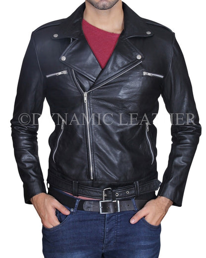 Majestic Leather - The Walking Dead Negan Jeffrey Dean Morgan Black Leather Jacket