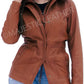 Majestic Leather - Women Real Lambskin Camel Brown THREE-QUARTER Biker Leather Coat