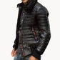 Majestic Leather - Men's Double Black Puffer Luxury Winter Real Leather Biker Racer Jacket