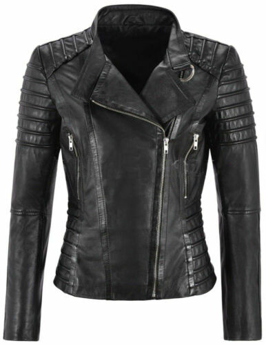 Majestic Leather - Women's Genuine Lambskin Leather Jacket Motorcycle Real Slim fit Biker Jacket