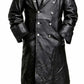 Majestic Leather - MENS GERMAN CLASSIC WW2 OFFICER MILITARY UNIFORM BLACK FAUX LEATHER TRENCH COAT