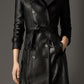 Majestic Leather - Women Black Berry Genuine Leather Trench Coat