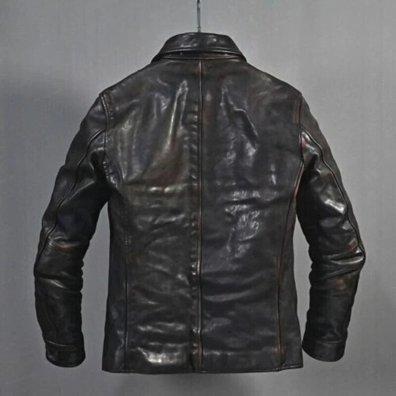 Majestic Leather - Mens Motorcycle Vintage Distressed Black Jacket Casual Biker Leather Jacket Coat