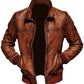 Majestic Leather - Mens Biker Motorcycle Vintage Distressed Brown Bomber Winter Leather Jacket