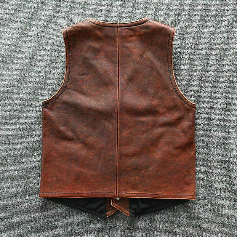 Majestic Leather - Men's Biker Vintage Tan Brown Real Leather Motorcycle Vest (812)