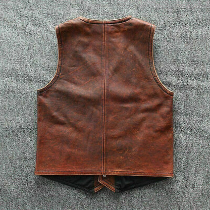 Majestic Leather - Men's Biker Vintage Tan Brown Real Leather Motorcycle Vest (812)