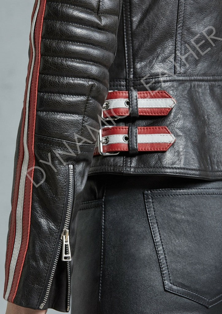 Majestic Leather - Women's Genuine Leather Jacket Black Slim fit Biker Motorcycle Jacket