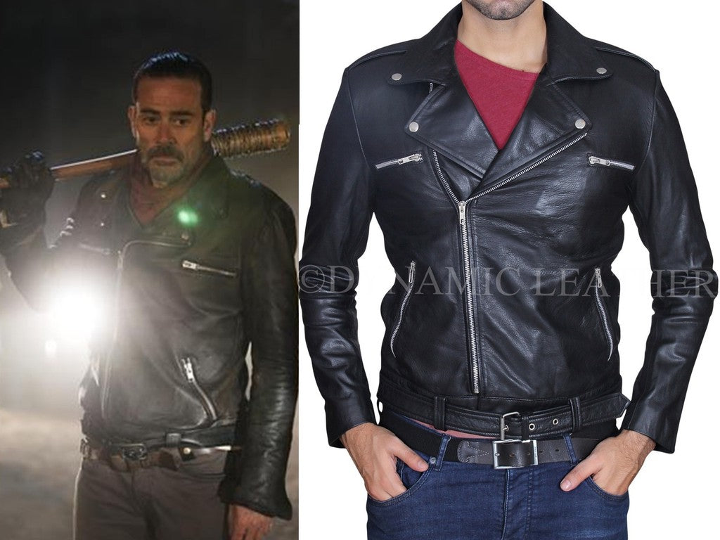 Majestic Leather - The Walking Dead Negan Jeffrey Dean Morgan Black Leather Jacket
