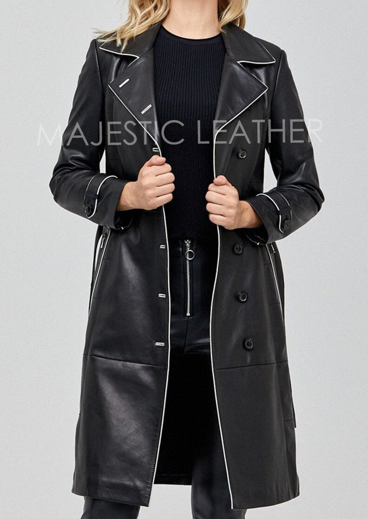 Majestic Leather - Ladies Women Black Genuine Real Leather Pea Coat - BNWT