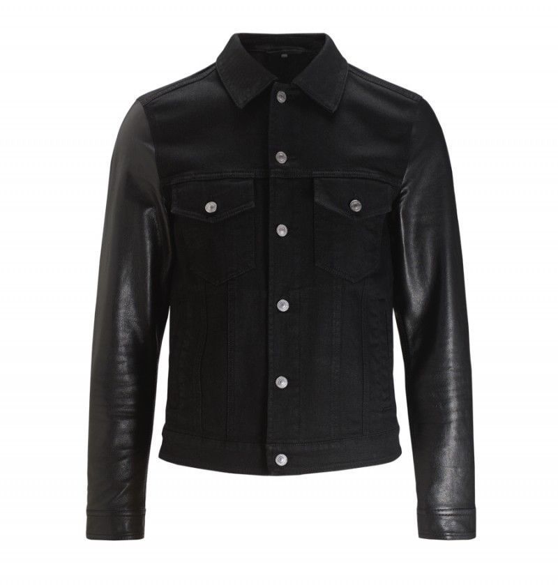 Majestic Leather - D- Beckham Modisch Freizeit Bekleidung Jeans mit Leder Ärmel Jacke