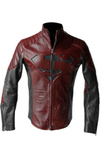 Majestic Leather - NEW-SUPERMAN-MAN-OF-STEEL-SMALLVILLE-BLACK-AND-RED-LEATHER-S-SHIELD-JACKET