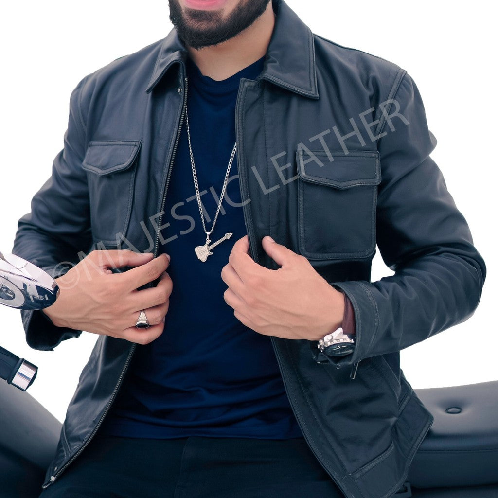 Majestic Leather - New Men's Betler Distress Black Real Leather Cowhide Jacket