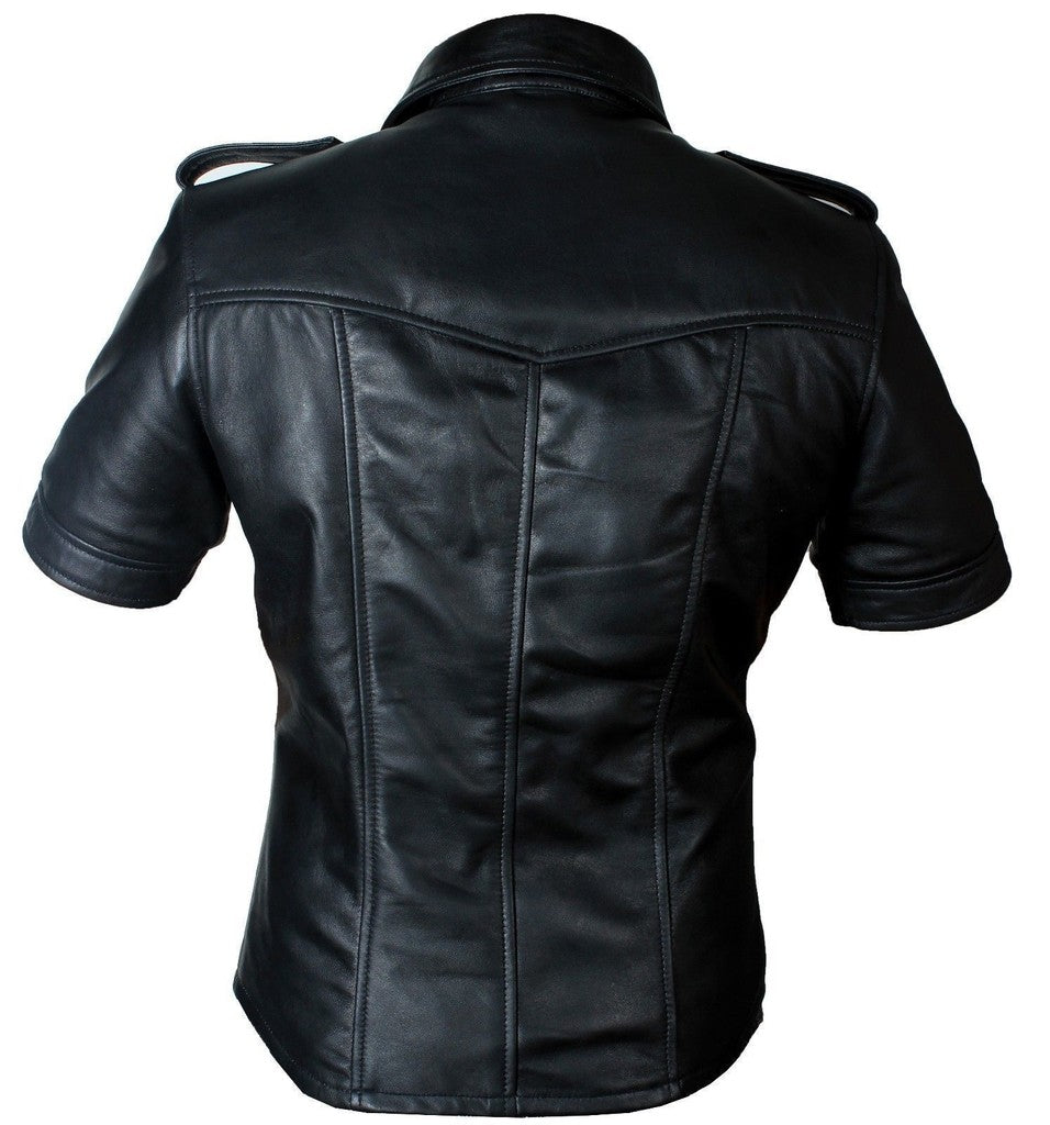 Majestic Leather - MEN'S BLACK POLICE STYLE SLIM FIT BLUFF GAY SHIRT SHEEP LAMB