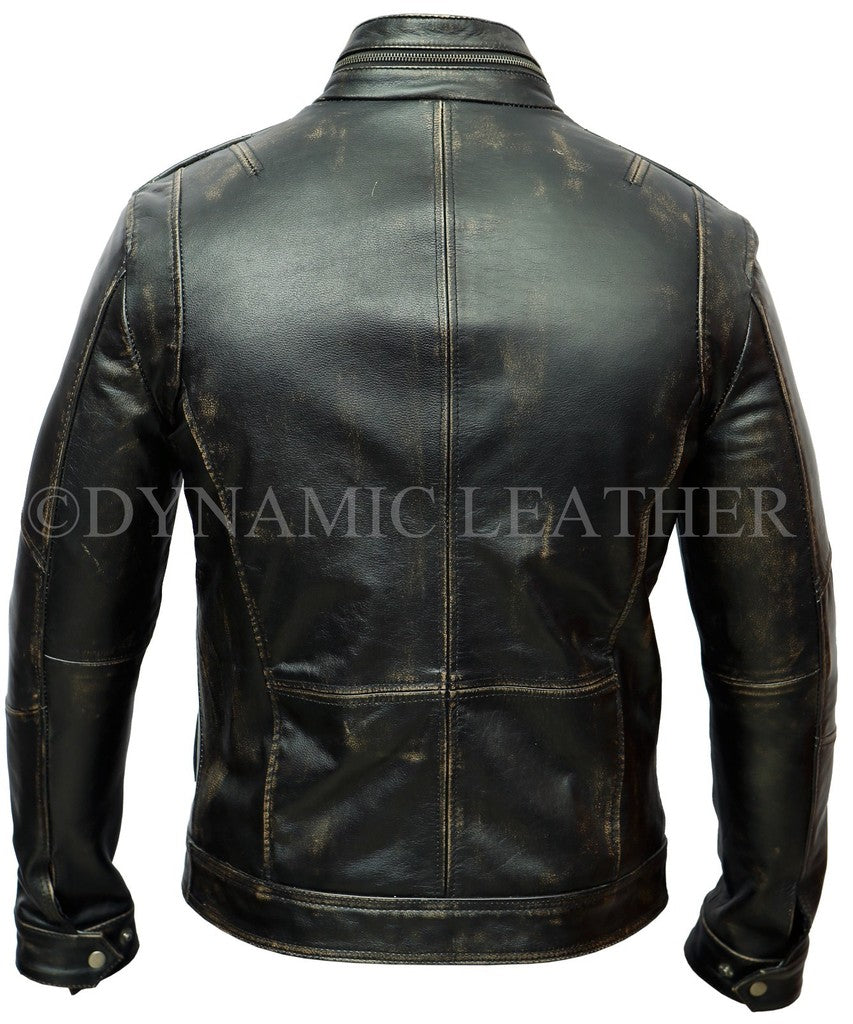 Majestic Leather - Men's Vintage Rivet Biker Style Motorcycle Cafe Racer Distressed Leather Jacket