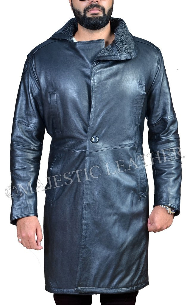 Majestic Leather - Blade Runner 2049 Ryan Gosling (Officer K) Fur Lapel Collar Trench Leather Coat