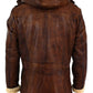 Majestic Leather - Brown Man 3/4 Marroncino with Hood Safari Hair Winter along Real Skin
