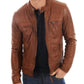 Majestic Leather - New Men's Genuine Lambskin Leather Jacket TAN Slim Fit Biker Motorcycle Jacket