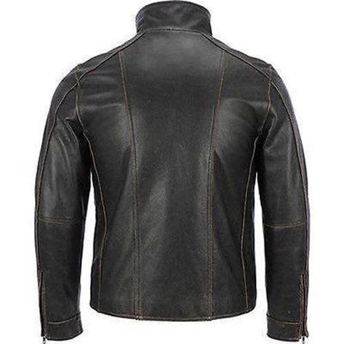 Majestic Leather - Men's BLACK Rivet Leather Faded-Seam Jacket Genuine Leather Jacket