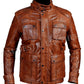 Majestic Leather - Men's Biker Vintage Antique Brown Studded Hunter Pocket Real Leather Jacket