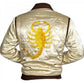 Majestic Leather - Drive Scorpion Ivory Satin Slim Fit Ryan Gosling Movie Bomber Quilted Jacket