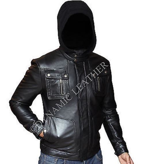 Majestic Leather - New Men's Motorcycle Brando Style Biker Real Leather Hoodie Jacket - Detach Hood