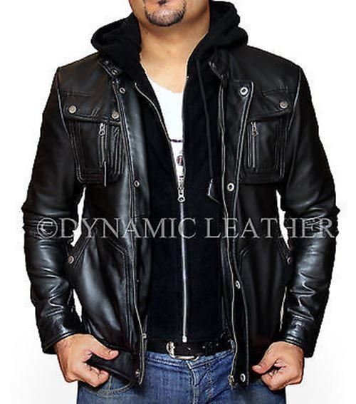Majestic Leather - New Men's Motorcycle Brando Style Biker Real Leather Hoodie Jacket - Detach Hood