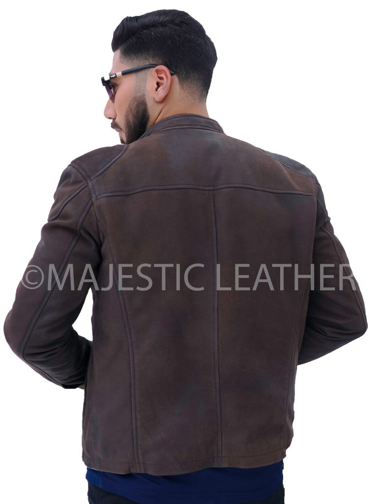 Majestic Leather - New Mens Choco Brown Real Lambskin Nubuck Snuff Premium Leather Jacket