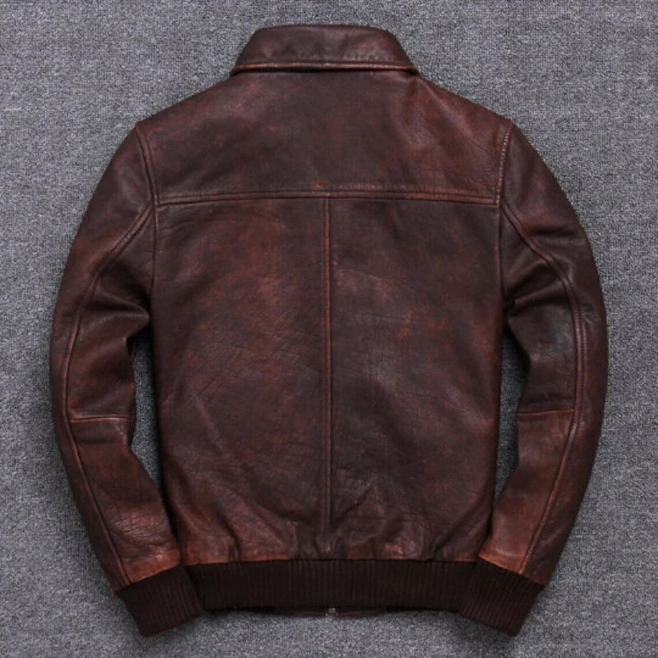Majestic Leather - Men's Brown Biker Motorcycle Vintage Cafe Racer Real Leather Bomber Jacket