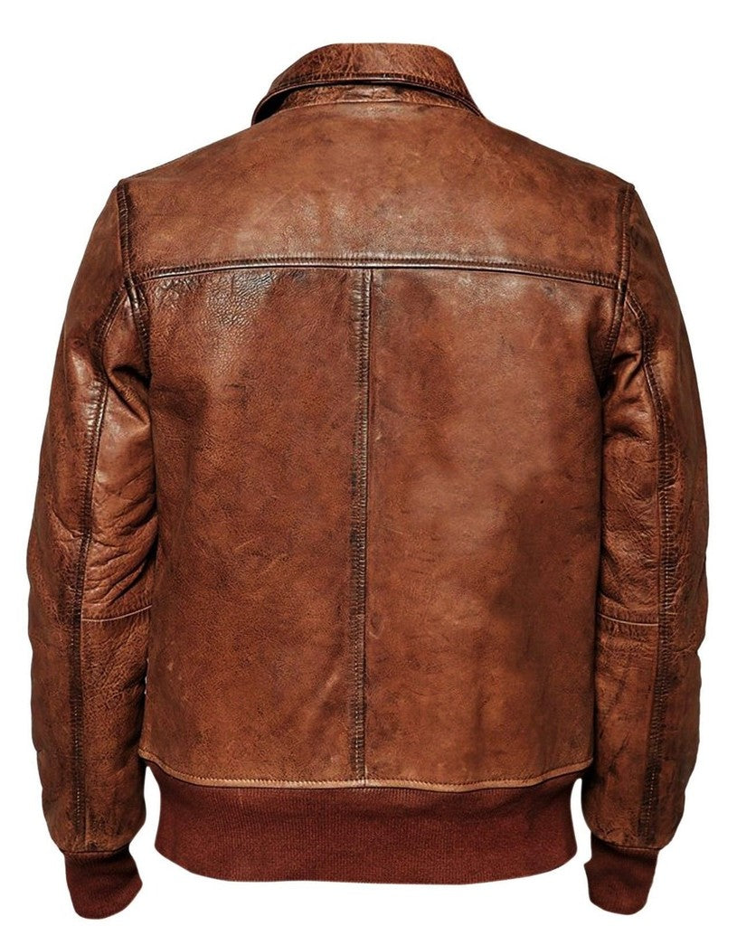 Majestic Leather - Mens Biker Motorcycle Vintage Distressed Brown Bomber Winter Leather Jacket