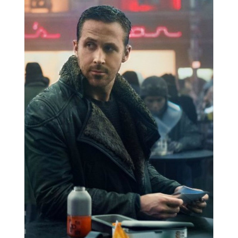 Majestic Leather - Blade Runner 2049 Ryan Gosling (Officer K) Fur Lapel Collar Trench Leather Coat