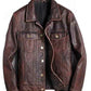 Majestic Leather - Mens Trucker Brown Real Genuine Leather Biker Cafe Racer vintage Jacket
