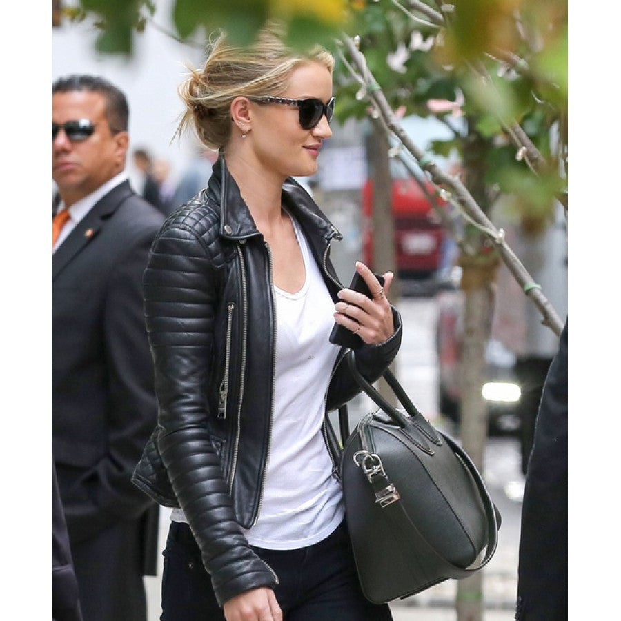 Majestic Leather - Rosie Huntington Whiteley Schwarzes Leder Steppjacke für Damen Reduziert Sale
