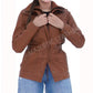 Majestic Leather - Women Real Lambskin Camel Brown THREE-QUARTER Biker Leather Coat