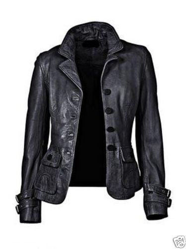 Majestic Leather - Women's Damen Genuine Lambskin Leather Jacket Black Slim fit Biker Jacket (617)