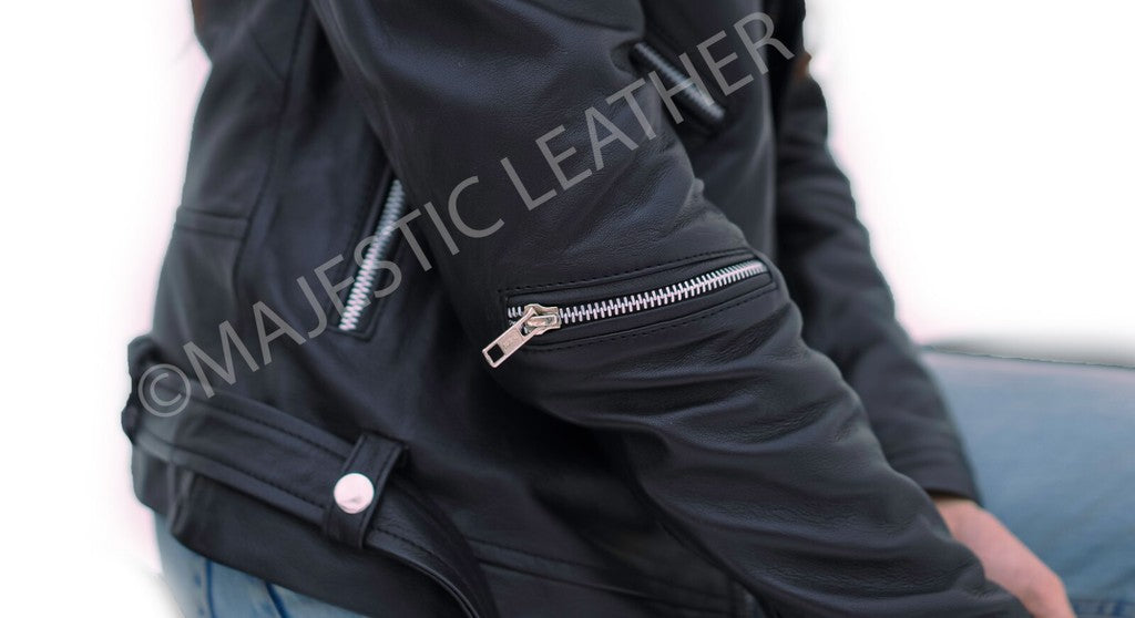 Majestic Leather - Women Real Leather Classic Biker Leather Jacket Soft Lambskin