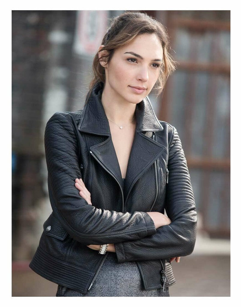 Majestic Leather - Women's Stylish Gal Gadot Black Slim Fit Biker Style Moto Real Leather Jacket
