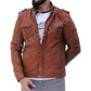 Majestic Leather - Men's Cafe Racer Camel Brown Real Leather Jacket