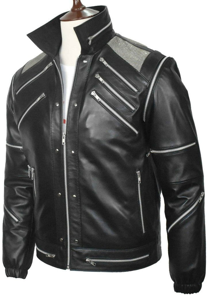 Majestic Leather - Michael Jackson Beat it "MJ Beat it" Real Leather Jacket with real metal mesh